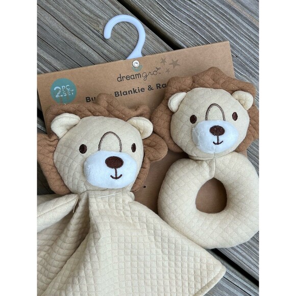 Dream Gro Tan Lion Security Blanket Baby Lovey Rattle Gift Set Unisex New - Picture 3 of 5